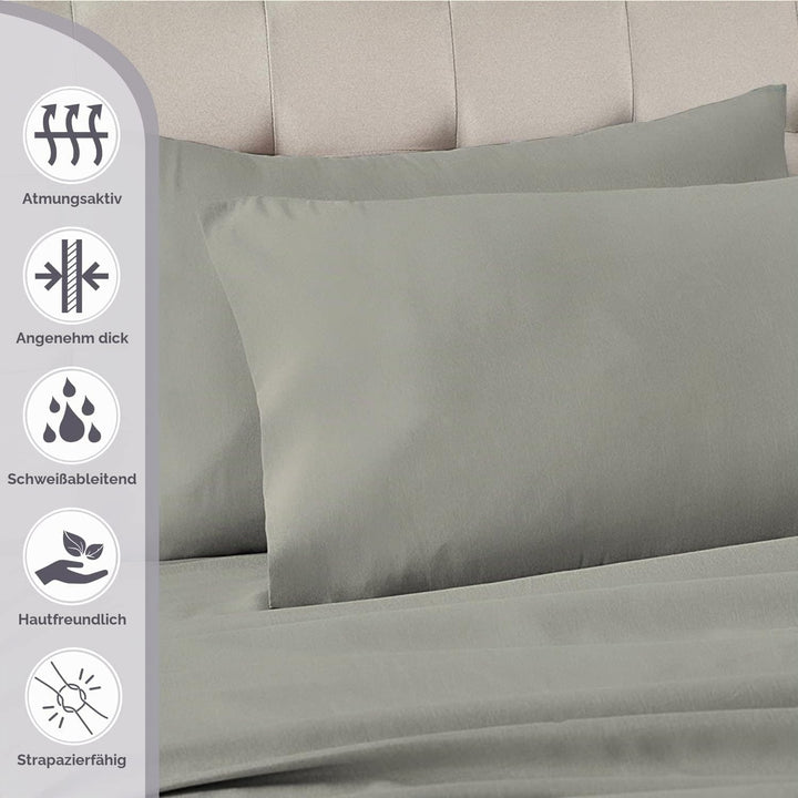Pizuna Luxuriöser Soft-Satin 2er Pack Kissenbezug 40 x 80 cm Silber, 800 Fadenzahl Baumwolle Quadrat