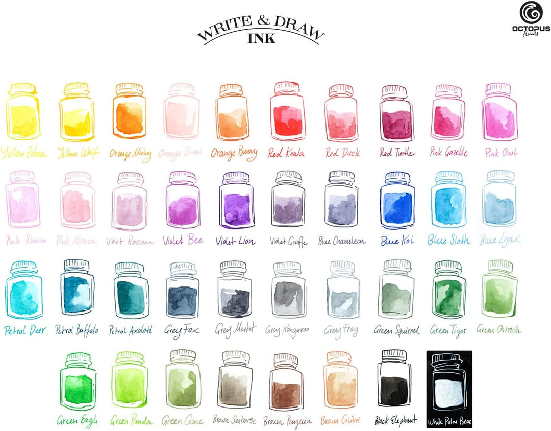 Octopus Write and Draw Ink Set, wasserfeste Tinte zum Schreiben und Zeichnen, Kalligraphietinte, Zei