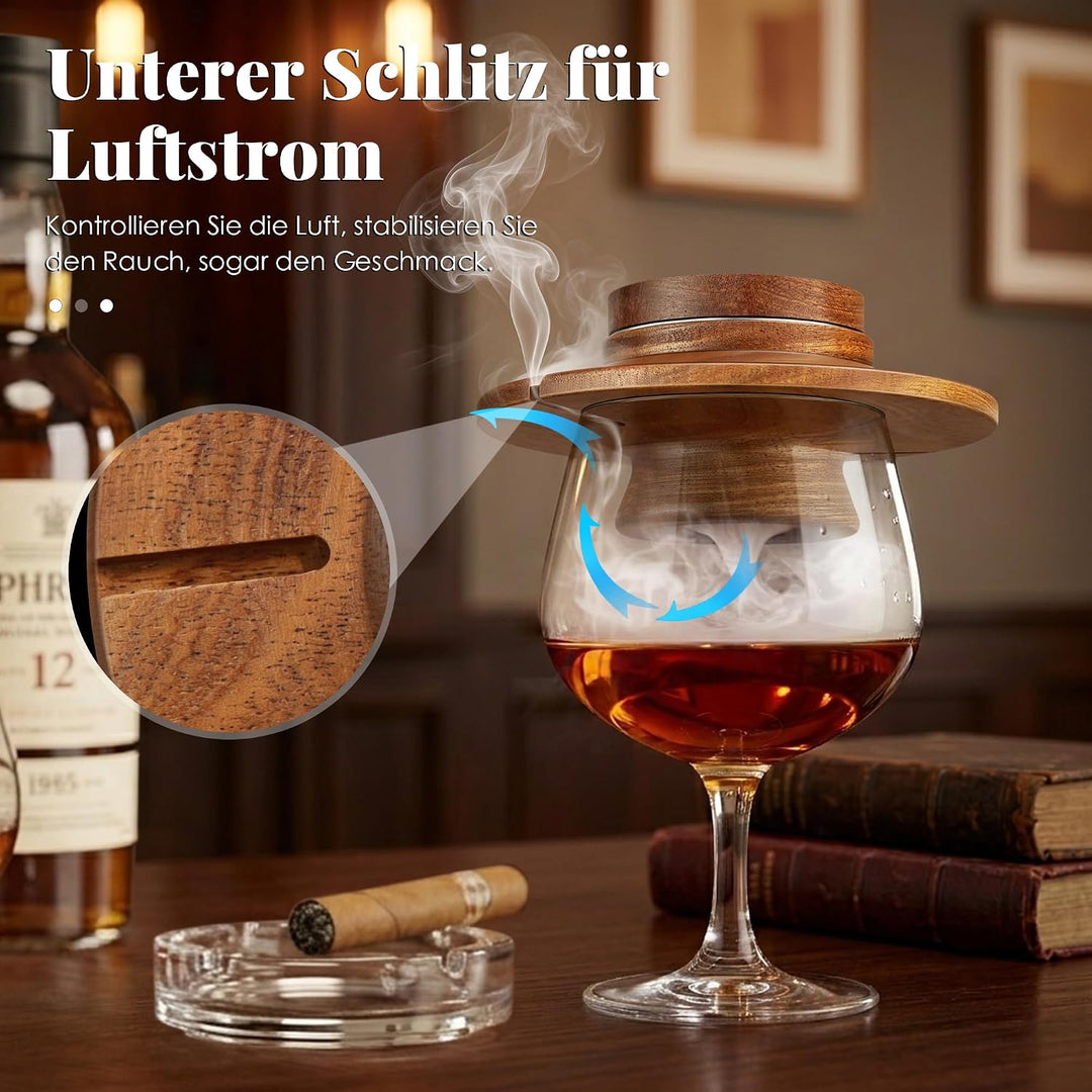 Whisky Räucher Set mit Sturmfeuerzeug, 2 Edelstahlfiltern &amp; 4 Geschmack-Holzspäne, Hochwertiges Sape