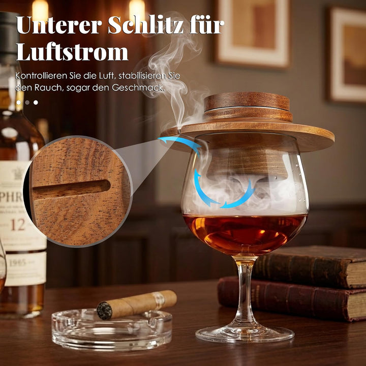 Whisky Räucher Set mit Sturmfeuerzeug, 2 Edelstahlfiltern &amp; 4 Geschmack-Holzspäne, Hochwertiges Sape
