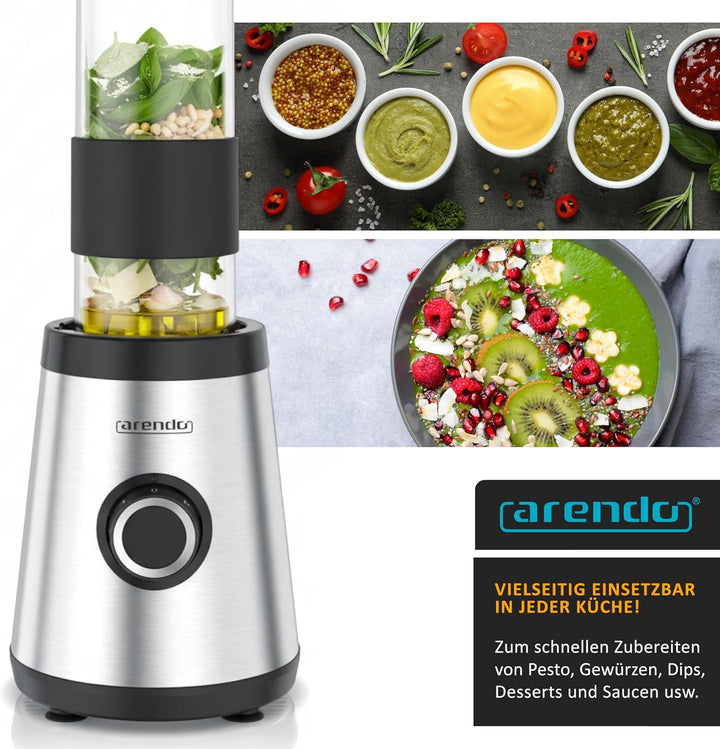 Arendo - Standmixer klein - 500 W – mini Smoothie Maker to Go - Mixer - zwei Becher – 500-570 ml – K