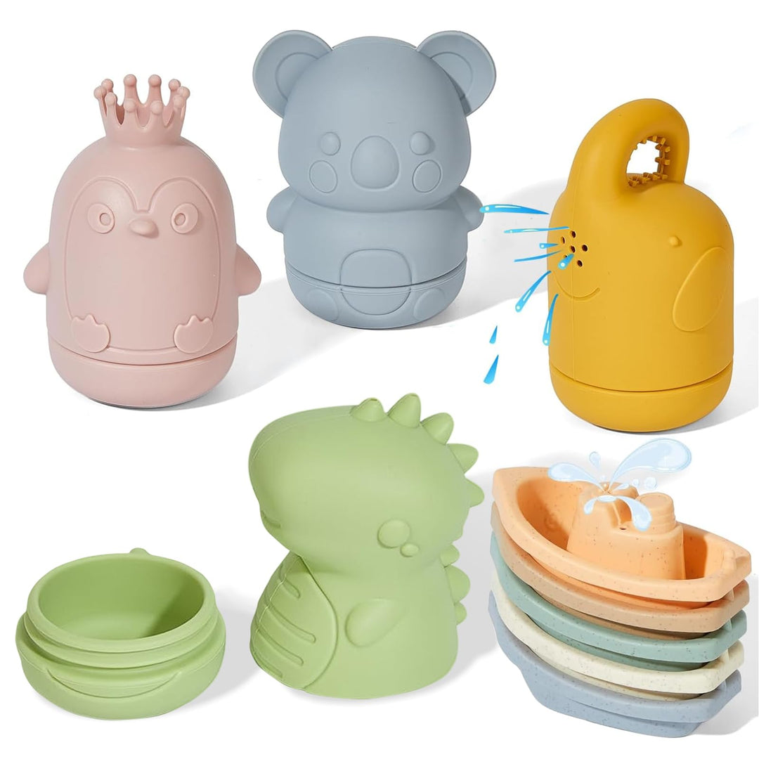 ATAUSD 9 Stück Badewannenspielzeug, Badespielzeug Silikon Badewanne Spielzeug, Baby Badewannenspielz