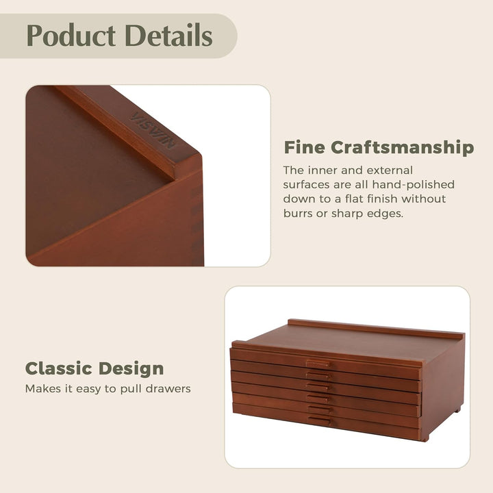 VISWIN 6-Schublade Holz Künstler Supply Storage Box mit abnehmbaren Trennwänden, Premium Buche Holz