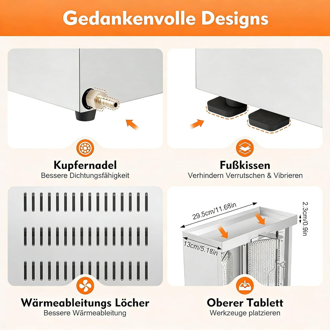 3000W Professionelle Gas-Schawarma-Grillmaschine Edelstahl Vertikalgrill mit 2 Keramikbrennern & 360
