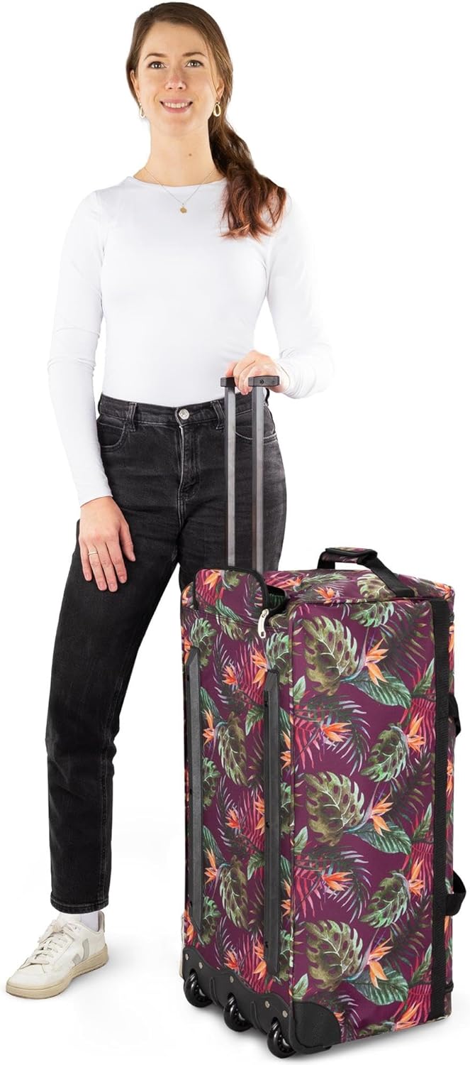 normani Reisetasche XXL Trolly mit Rollen Jumbo Travel Bag aus robustem Material Monstera / 80 Liter
