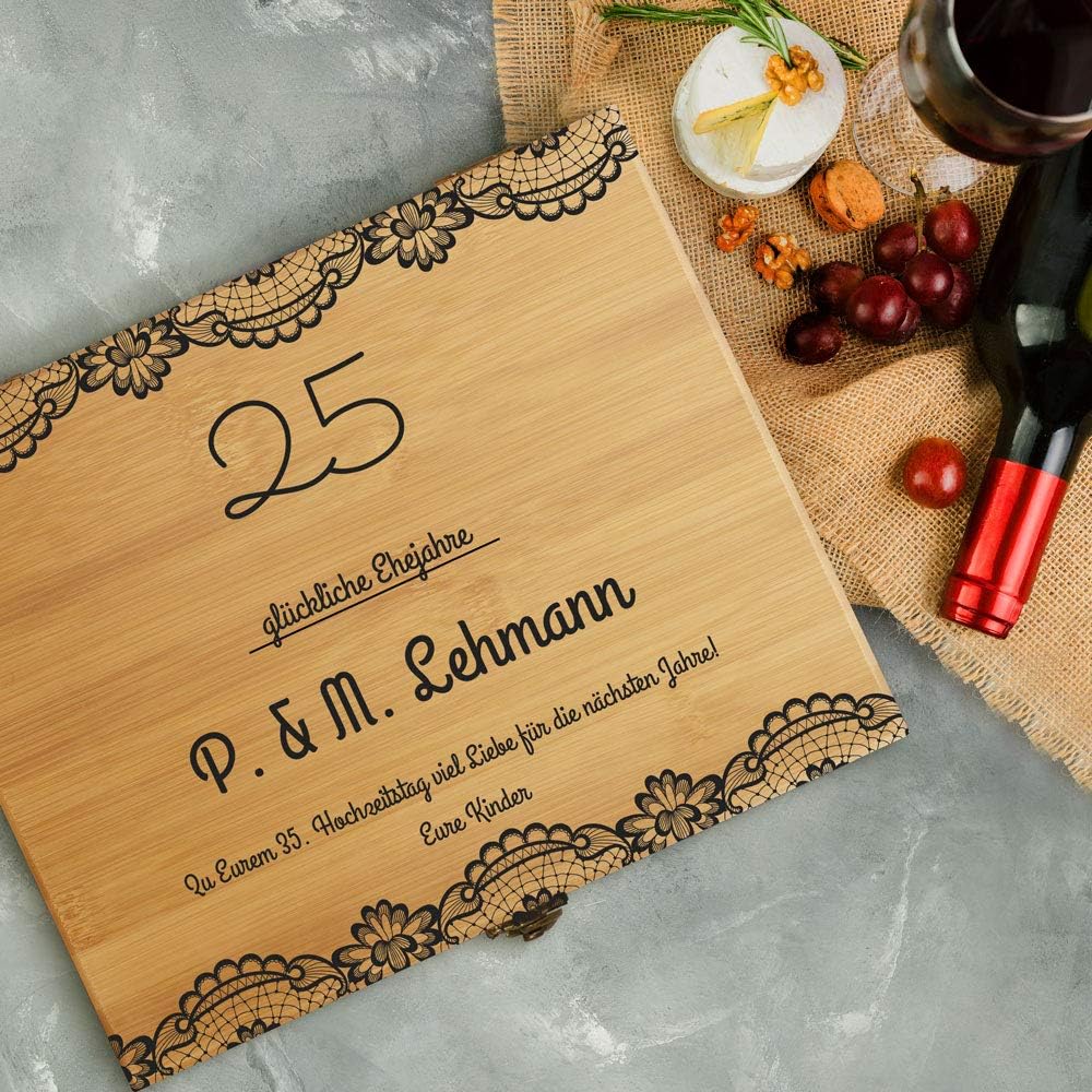 Maverton Weinöffner-Set personalisiert Weinset Sommelier Set - Geschenkbox Holzbox + 8er Weinzubehör