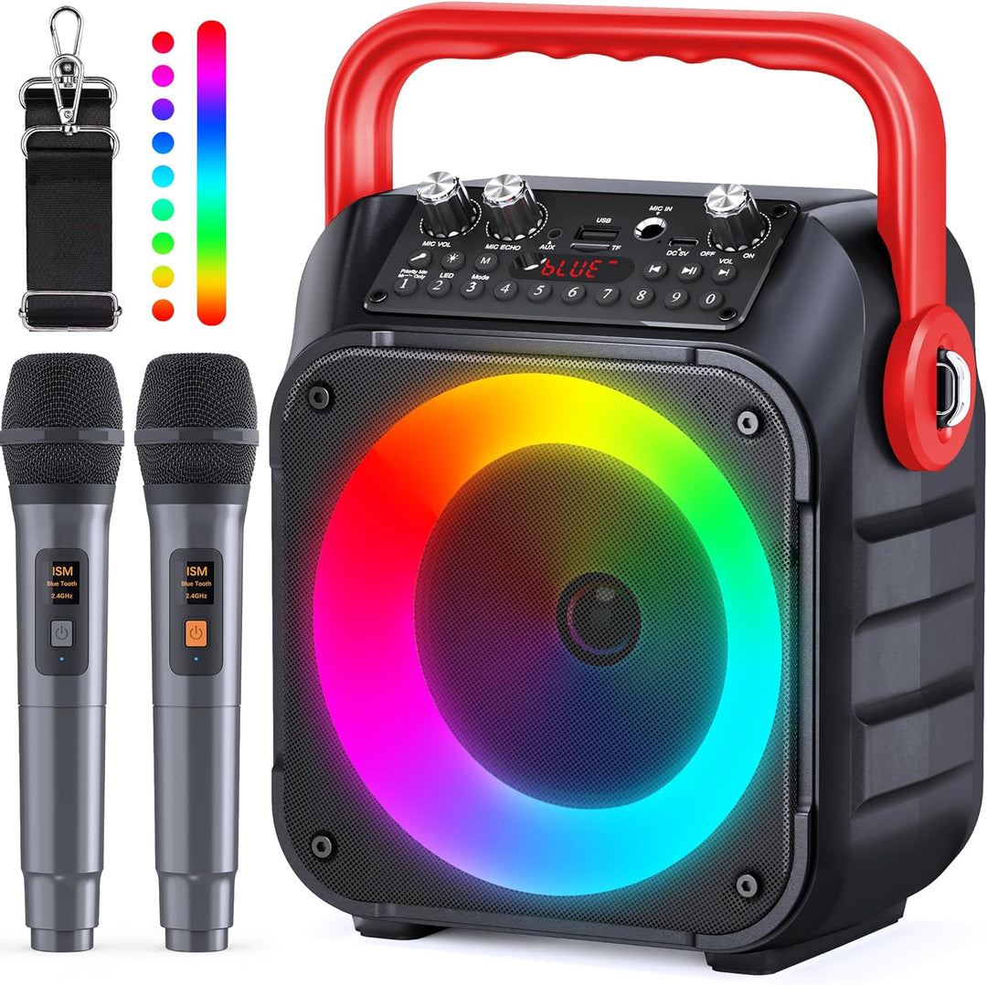 Wowstar Tragbare Karaoke Maschine mit 2 kabellose Mikrofone, Bluetooth Lautsprecher Box für Erwachse