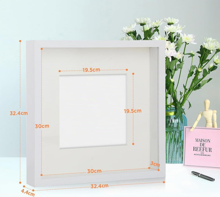 Anhow 3D Bilderrahmen 30x30 cm, Echtglas 3D Bilderrahmen zum Befüllen 3cm Tiefer Objektrahmen mit Be