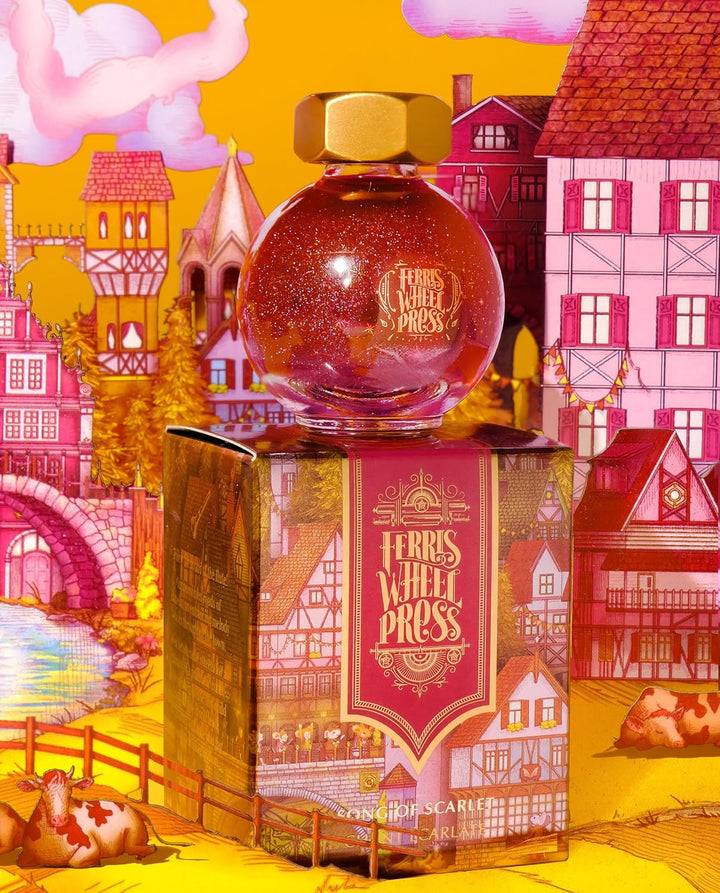 Ferris Wheel Press Fountain Pen Ink | FerriTales Collection | Scarlet Red with Blue Shimmer and yell