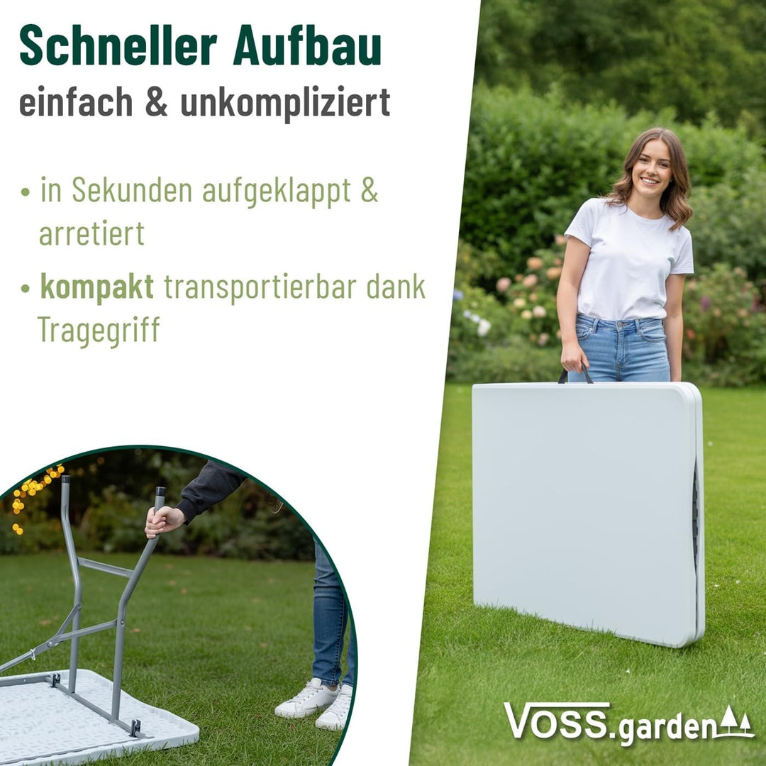 VOSS.garden Klapptisch 180x74x74cm Tragbar Weiss HDPE Kunststoff mit Stahlgestell Robust