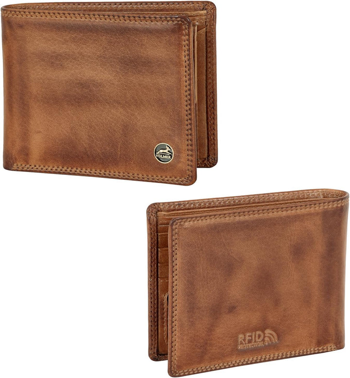 Fa.Volmer ® Leder Geldbörse Herren mit RFID-Schutz - extra-stabile Doppelnaht (4+2 Card - Antique Br