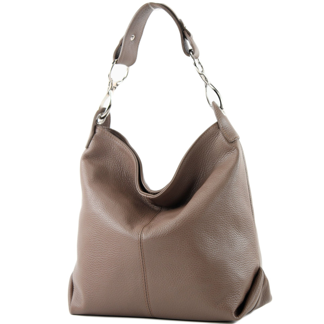 modamoda de T168 Damen Leder Schultertasche, handmade in Italy Blassbraun, Blassbraun