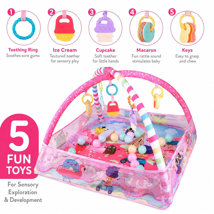 Bebamour Baby Spielmatten Bodenturngeräte von Geburt an, 18 Bälle, 5PCS Hängespielzeug, weiche Baby