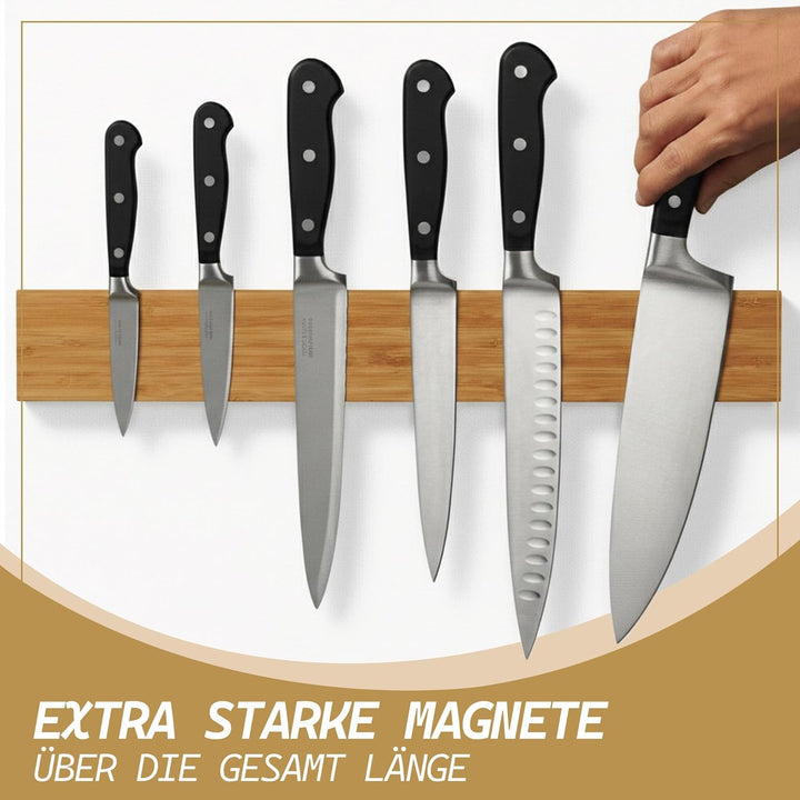 Kibun® Magnetleiste für Messer 40 cm; Extra Starker Magnet Messerhalter, edles Bambus/Walnuss Holz M