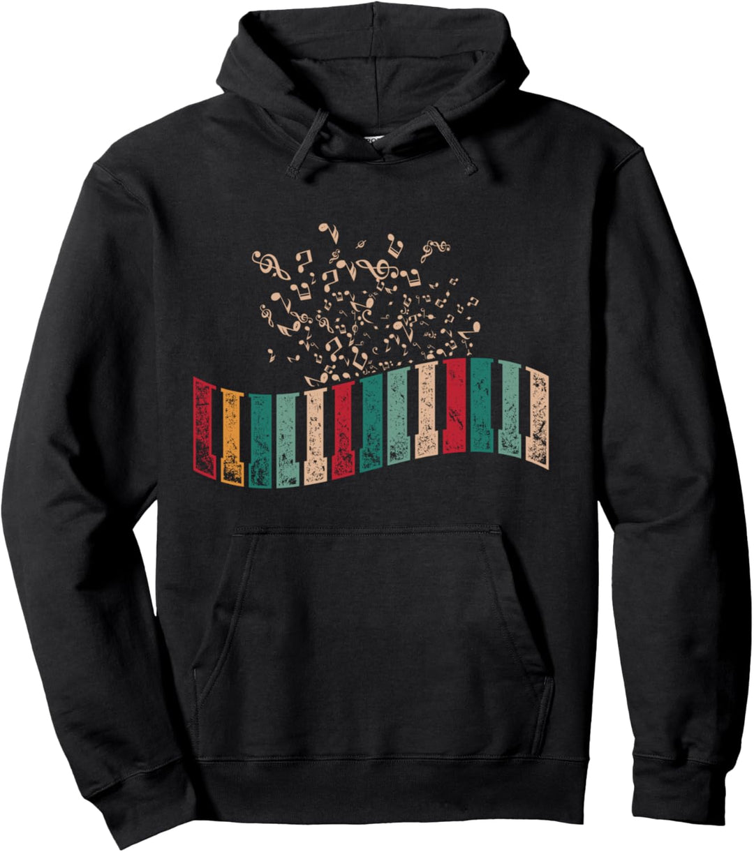 Musik Noten Klaviatur Pianist Geschenk Retro Klavier Pullover Hoodie