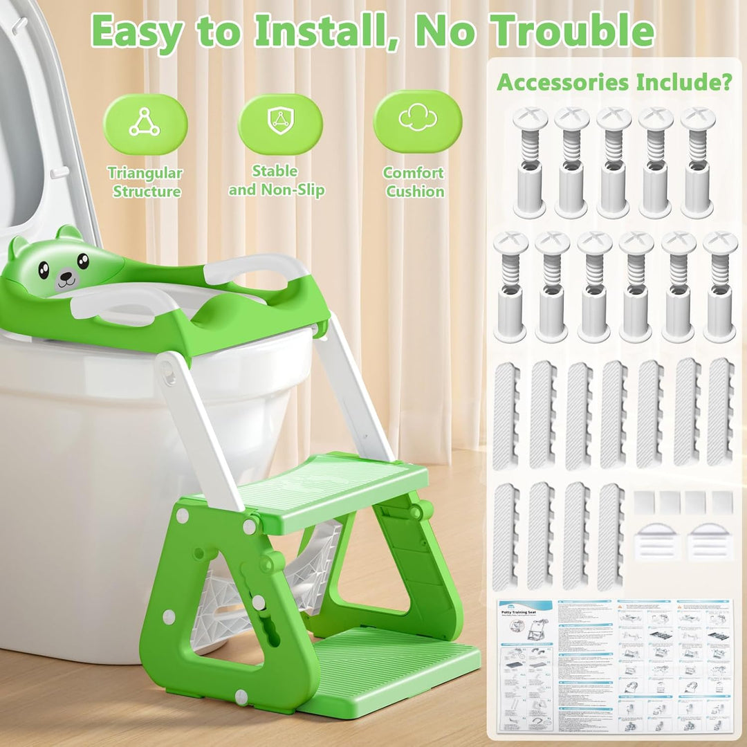 Toilettensitz für Kinder Mit Treppe - 2-in-1 WC Sitz Mit Gepolstertem Sitz, Höhenverstellbar Faltbar