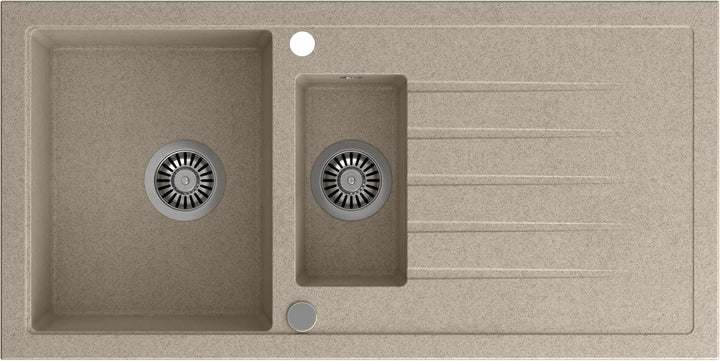 VBChome Spülbecken mit Armatur 100 x 50 cm Einzelbecken Beige Granit Rechteckig Reversibel Einbauspü