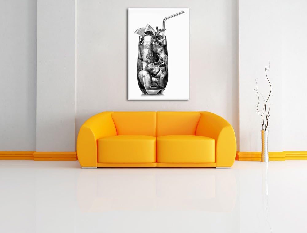 Pixxprint Monocrome, Leckerer Erdbeercocktail mit Zitrone und Minze, Format: 100x70 auf Leinwand, XX