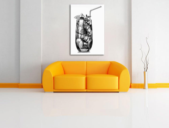 Pixxprint Monocrome, Leckerer Erdbeercocktail mit Zitrone und Minze, Format: 100x70 auf Leinwand, XX