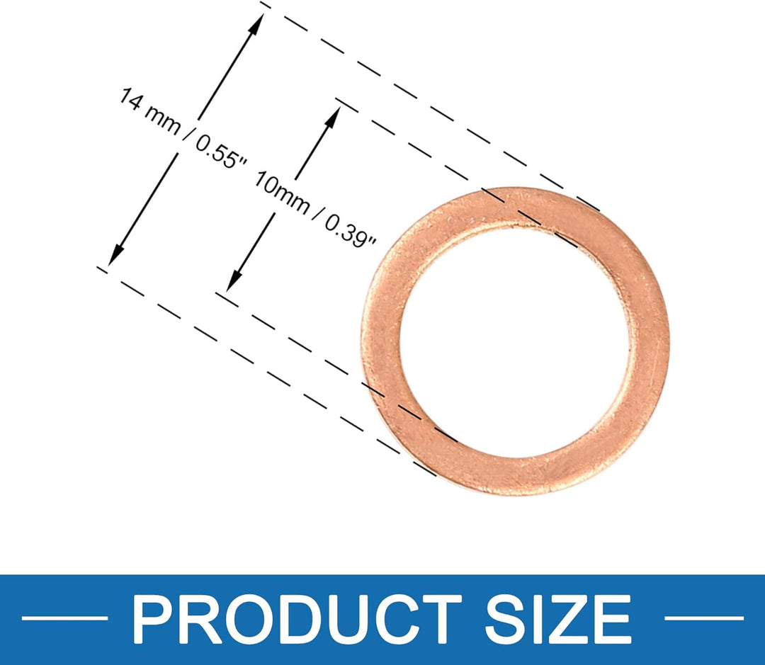 30 Stück Kupfer Scheibe Ersatz 10 x 14 x 1.5mm Flache Dichtung Ring