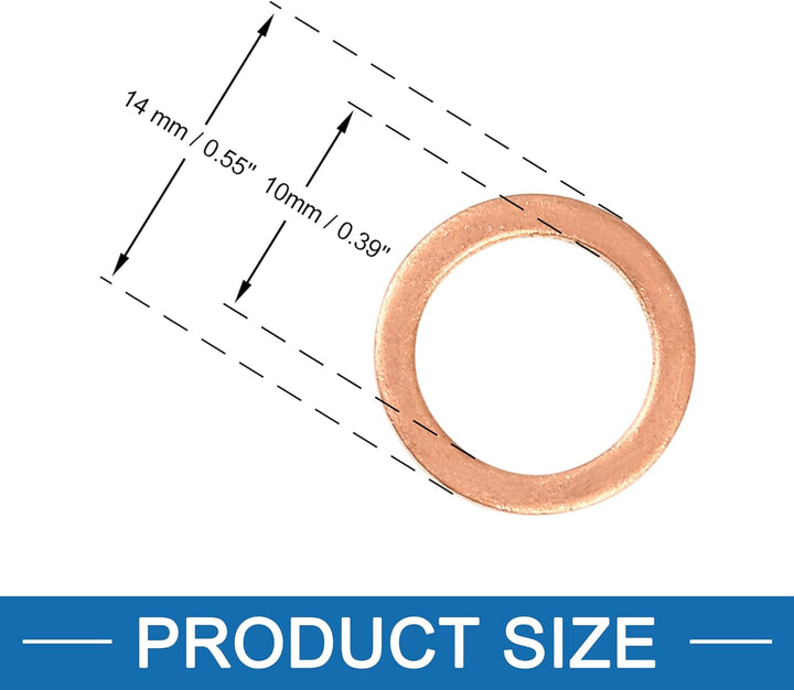 30 Stück Kupfer Scheibe Ersatz 10 x 14 x 1.5mm Flache Dichtung Ring