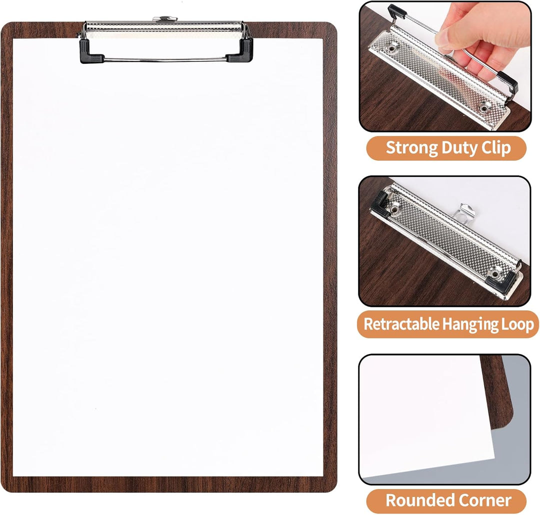(8 Stück) Klemmbrett Holz A4,Schreibbrett Klemmbretter mit Metalklemme und Aufhängeose, Clipboard Sc