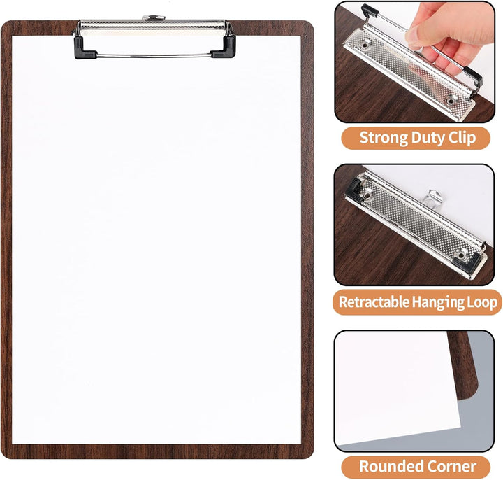 (8 Stück) Klemmbrett Holz A4,Schreibbrett Klemmbretter mit Metalklemme und Aufhängeose, Clipboard Sc