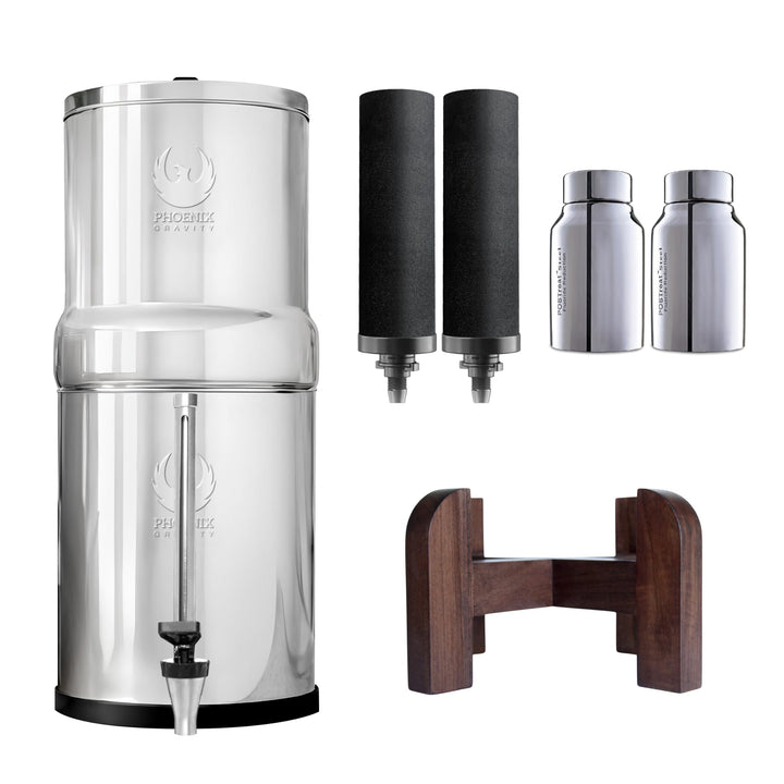PHOENIX GRAVITY 8 Liter Edelstahl Wasserfilter und Reiniger mit 2 POSTreat Flouride Reduzierelemente