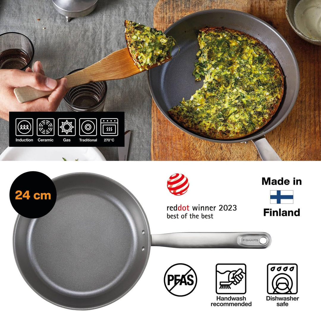 Fiskars Bratpfanne, Ø 24 cm, Beschichtete Pfanne, Für alle Kochfelder geeignet, Recycelter Edelstahl