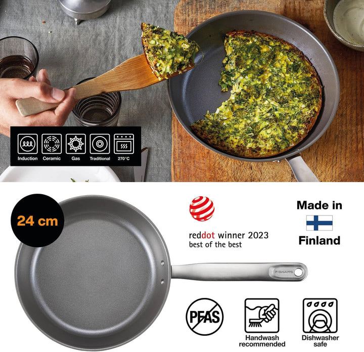 Fiskars Bratpfanne, Ø 24 cm, Beschichtete Pfanne, Für alle Kochfelder geeignet, Recycelter Edelstahl