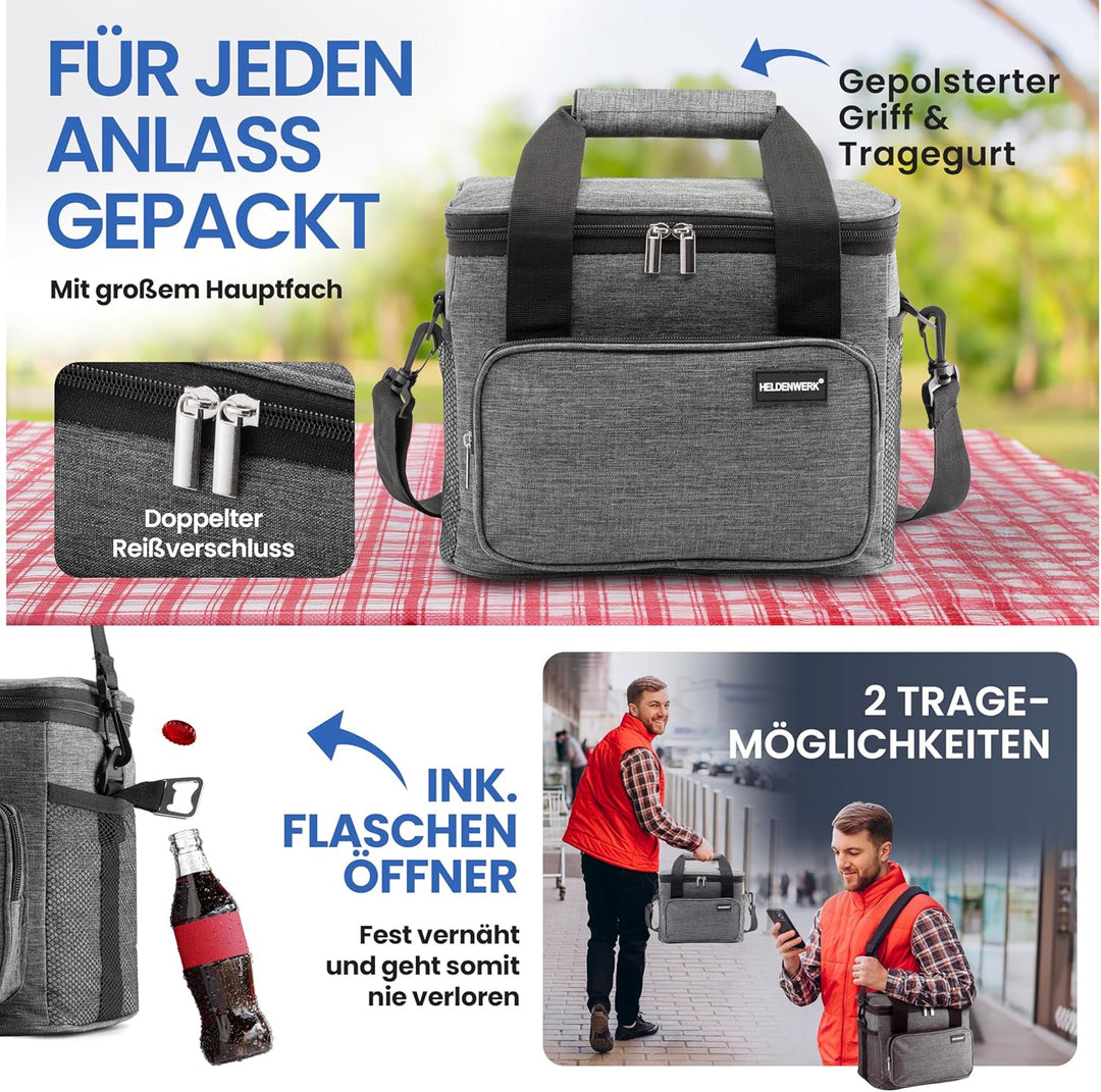 HELDENWERK Kühltasche klein & faltbar 10L, Isolierte Thermo Lunchtasche für Essen & Getränke, wasser