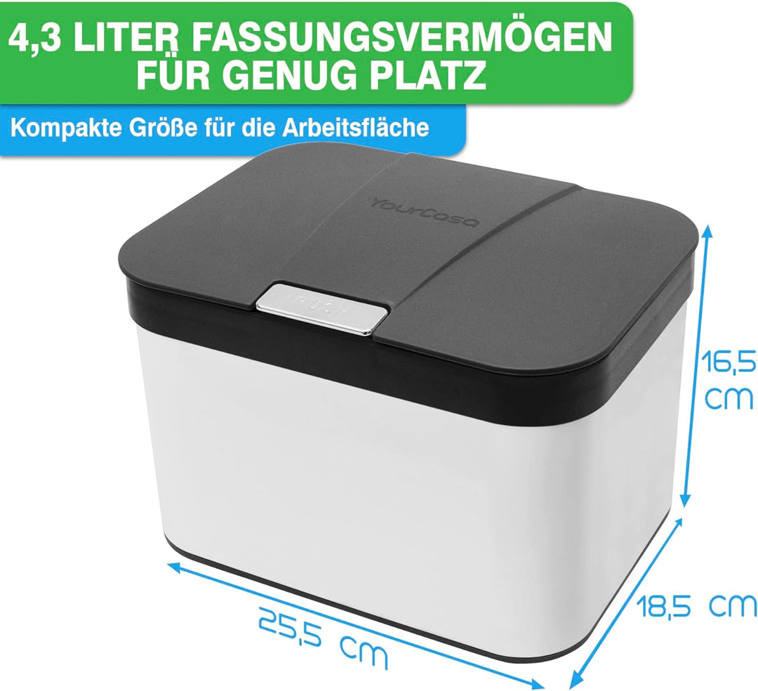 YourCasa® Komposteimer Küche aus Edelstahl - 4,3L - Biomülleimer Küche klein für alltäglichen Biomül