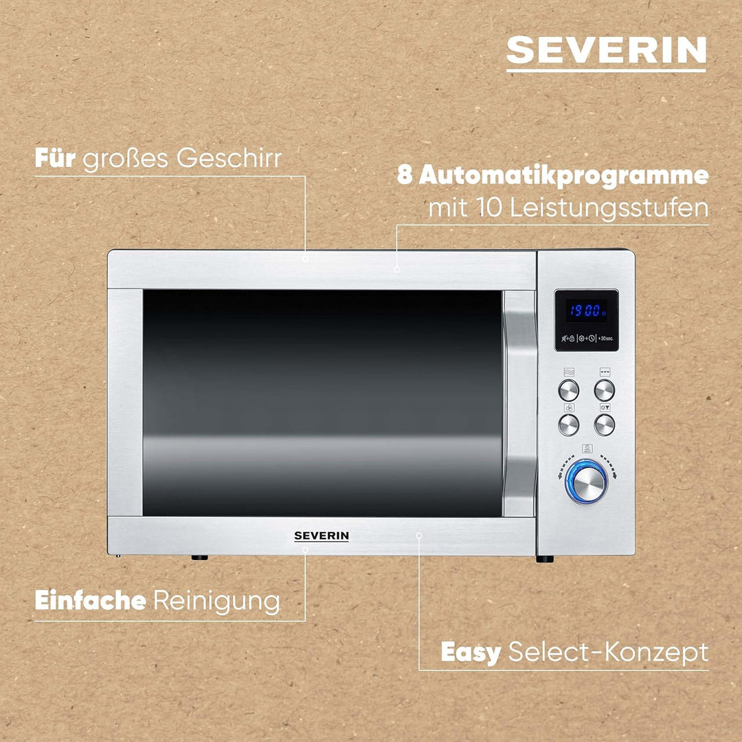 SEVERIN 3-in-1 Mikrowelle mit Glasboden, Grill und Heissluftfunktion, Mikrowellengerät, Mikrowelle m