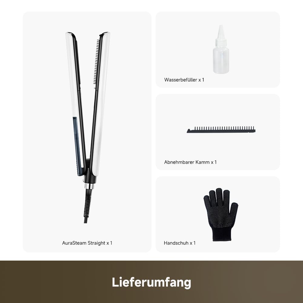 dreame AuraSteam Straight, Glätteisen, glatte und lockige Frisuren, vergrössertes Panel, flexible 3D