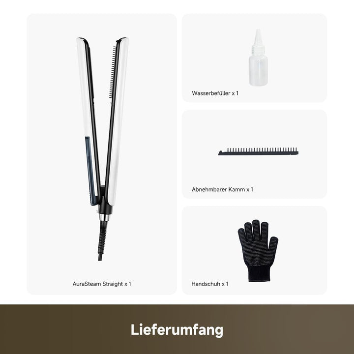dreame AuraSteam Straight, Glätteisen, glatte und lockige Frisuren, vergrössertes Panel, flexible 3D