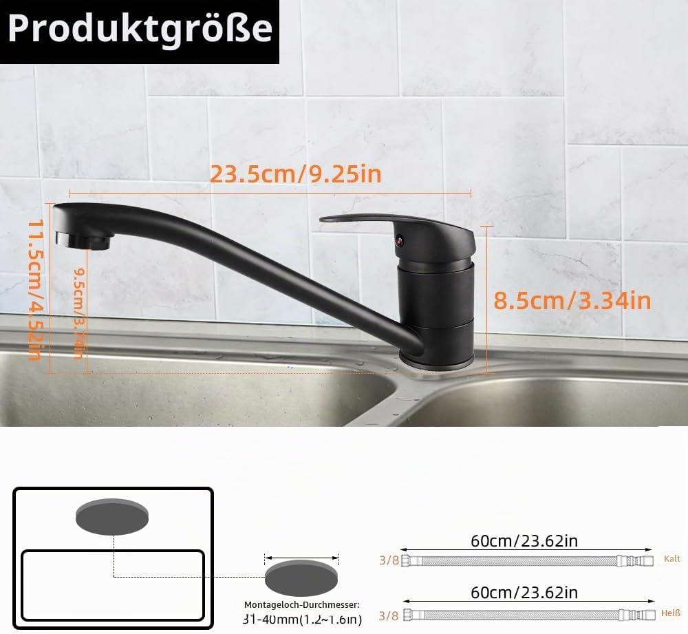 Küchenarmatur Wasserhahn Küche Schwarz mit Einhebelmischer Schwarz Schwarz (Neues Upgrade), Schwarz