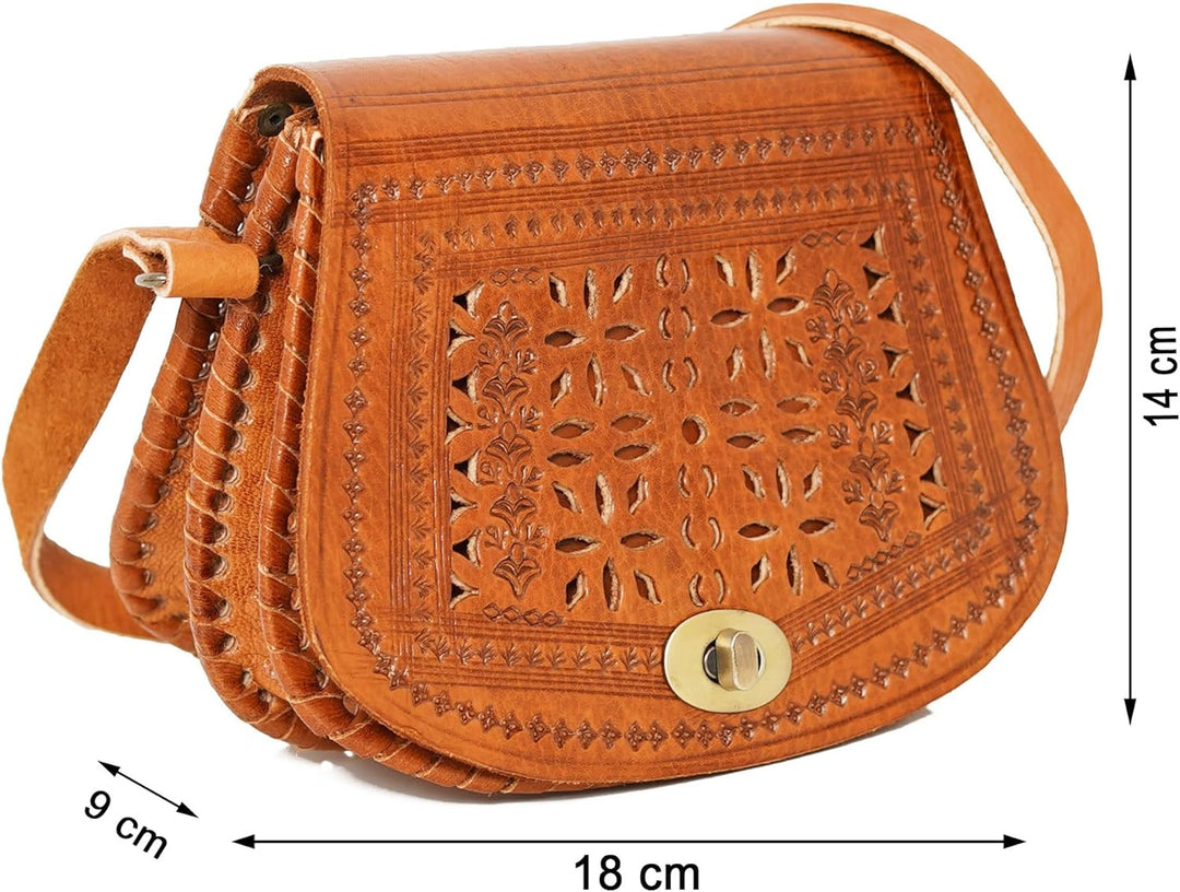 ALMADIH kleine Leder Damentasche Umhängetasche AMIRA Naturleder traditionelle Handarbeit Ledertasche