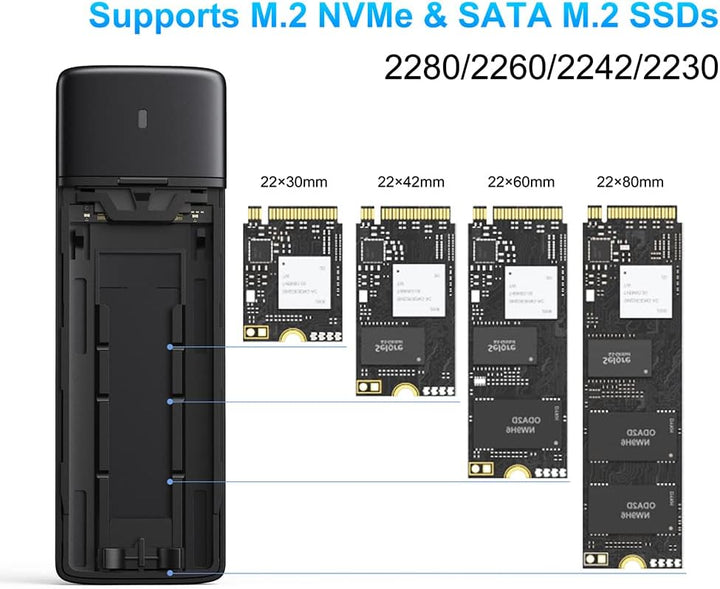 MOKiN M.2 NVMe SATA SSD Enclosure Adapter Tool-Free,USB 3.2 Gen2 10Gbps External to USB PCI-E 6Gbps