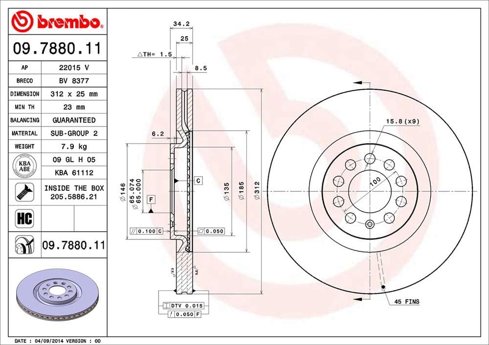 Brembo 09.7880.11 COATED DISC LINE Bremsscheibe - Paar