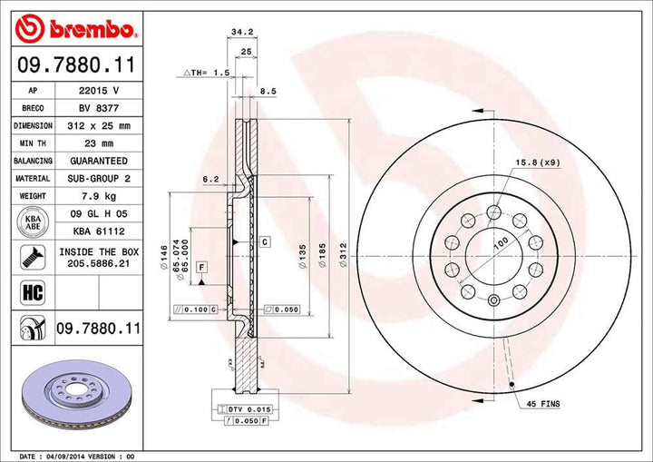 Brembo 09.7880.11 COATED DISC LINE Bremsscheibe - Paar