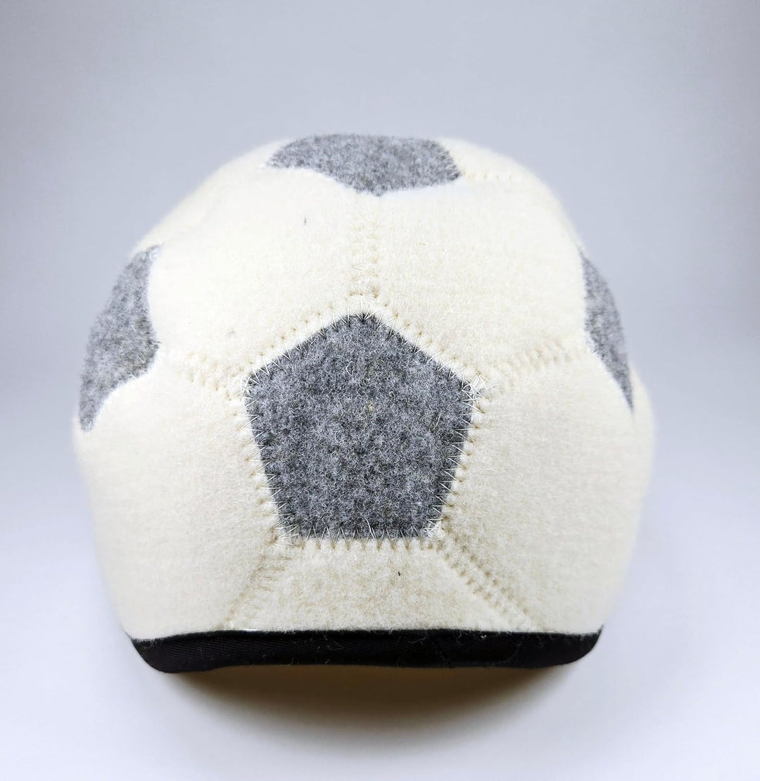 Sauna Mütze Saunahut aus 100% Wolle Organische Wollfilzmützen Fussballform, 6mm Dick, Grau-Weiss