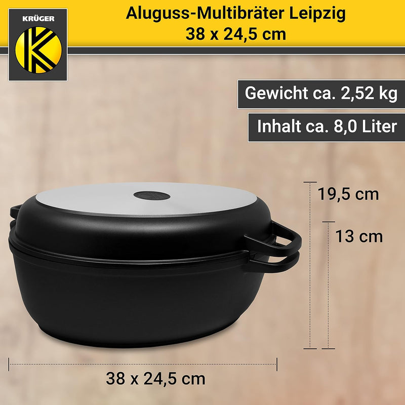 Krüger Aluguss-Bräter - Bräter mit Antihaft-Versiegelung (Aluguss-Multibräter Leipzig - ohne Indukti