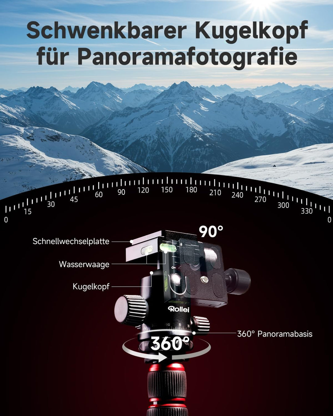 Rollei Compact Traveler No. 2 Stativ Schwarz, 180cm Stativ Kamera 360° Kugelkopf Kompaktes Aluminum