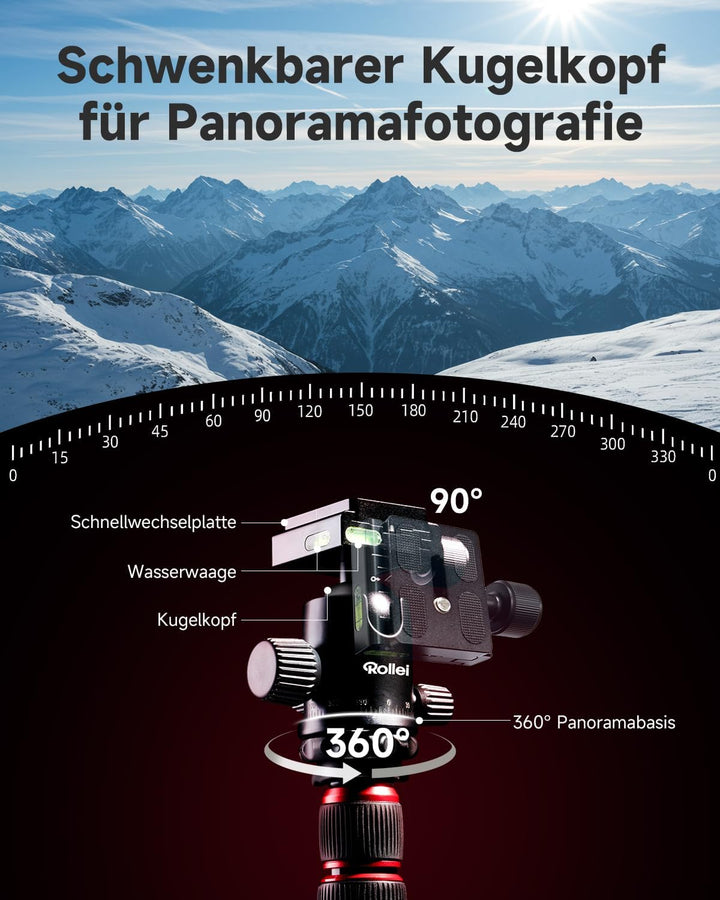 Rollei Compact Traveler No. 2 Stativ Schwarz, 180cm Stativ Kamera 360° Kugelkopf Kompaktes Aluminum