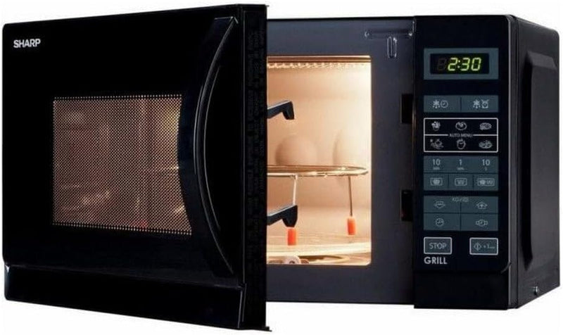 Sharp R742BKW 2-in-1 Mikrowelle mit Grill / 25 L / 900 W / 1000 W Grill / LED-Display / 8 Automatikp