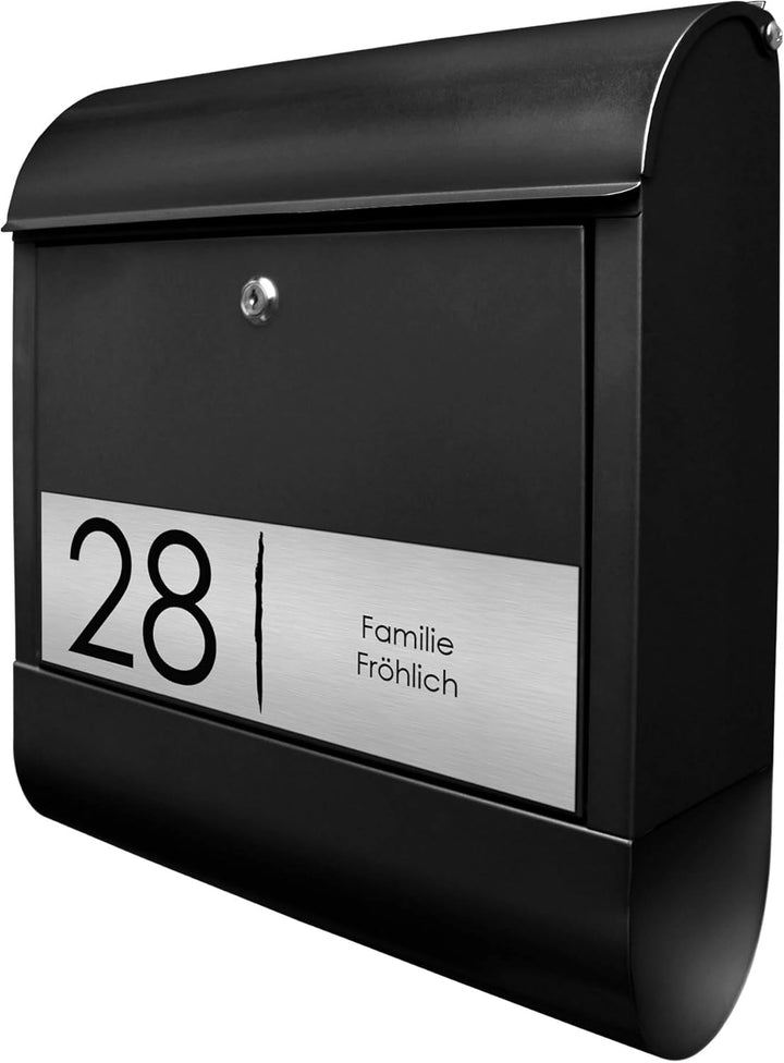 banjado® Briefkasten personalisiert mit graviertem Namensschild in Silber/Briefkasten schwarz 39x47x