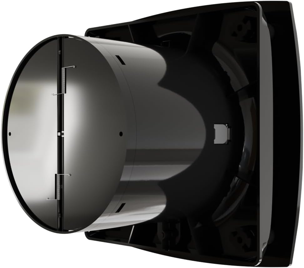 Vlano ALTO 100 Black Badlüfter mit Quick-Fix Montagesystem, ohne Bohren, Standard, 100 mm, Rückschla
