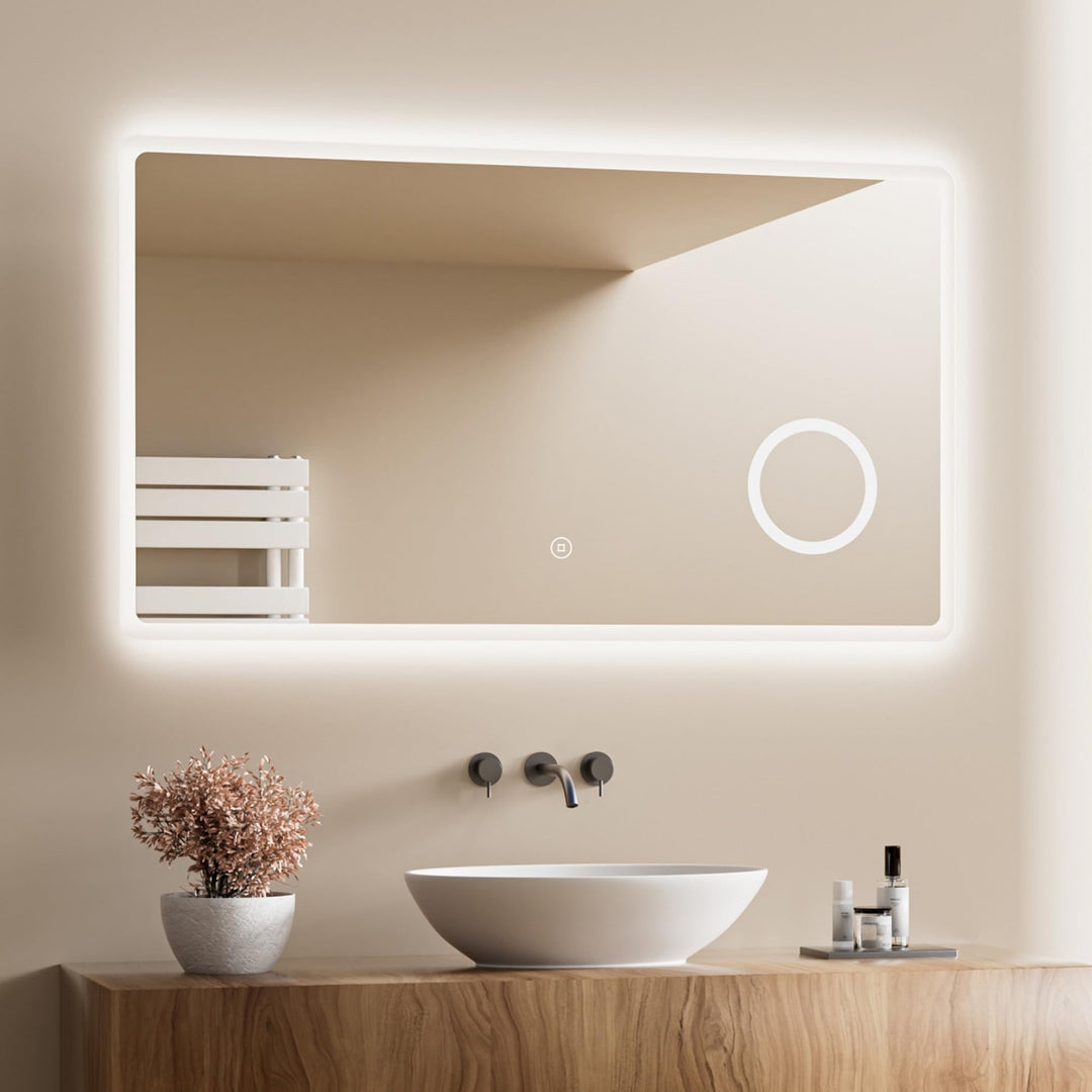 Heilmetz Badspiegel mit Beleuchtung LED 120x60cm, Badezimmerspiegel mit Beleuchtung+3X Vergrösserung