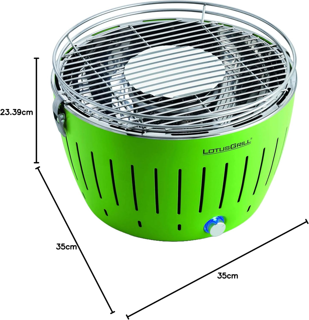 LotusGrill Classic (Limettengrün) der raucharme Holzkohlegrill/Tischgrill mit USB-Anschluss in versc