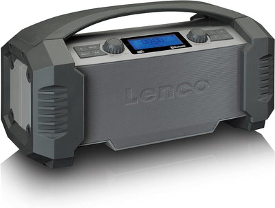 Lenco DAB+ Baustellenradio Bluetooth 5.0 FM Empfänger IP54 Wasserdicht 15 Watt RMS Akku mit 5000mAh